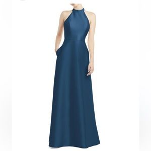 Alfred Sung Dusk Blue Bridesmaids/Prom Dress Full Length Sateen Size 12
